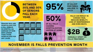 Infographic describing falls in seniors across Canada