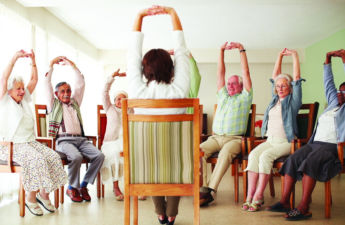 "Seniors stretching exercise routine"