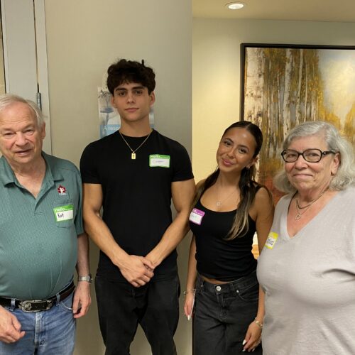"Students Cooper and Sara with Senior Couple Karl and Barbara"